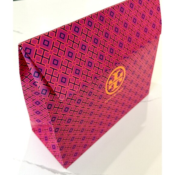 Tory Burch Other - Tory Burch Large Triangle GIFT BAG Flap‎ Closure 12x10.5x5 Pink Orange EUC